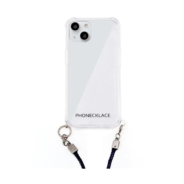 PHONECKLACE ロープショルダーストラップ付クリアケース for iPhone13 ネイビー