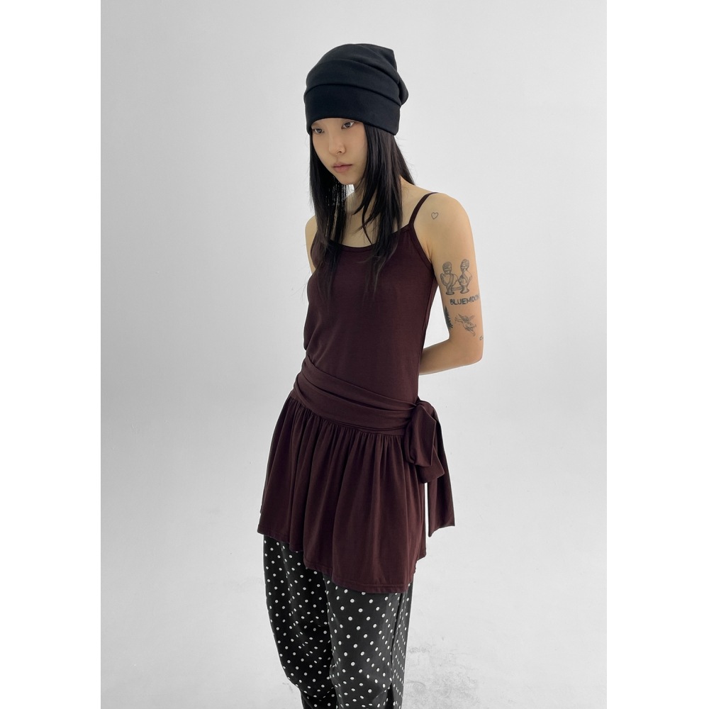 ブラックアップクロシェットストラップ Nashi Flare ミニドレス