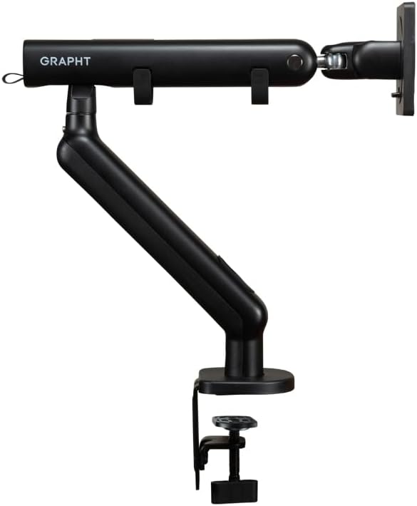 GRAPHT PC モニターアーム 黒 メカニカル式 34インチまで対応 日本メーカー 3年保証 耐荷重2-9kg 上下耐久テスト10万回 ワンタッチ取付 セーフティロック搭載 スプリング・