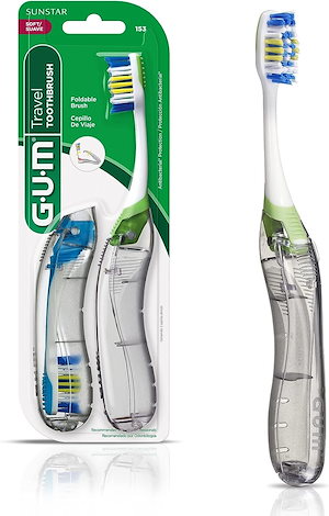 GUM ガム 折りたたみ式 歯ブラシ トラベル用 柔らか 3つ折り 舌クリーナー付き 旅行用 携帯 サイズ 2本セット 輸入品