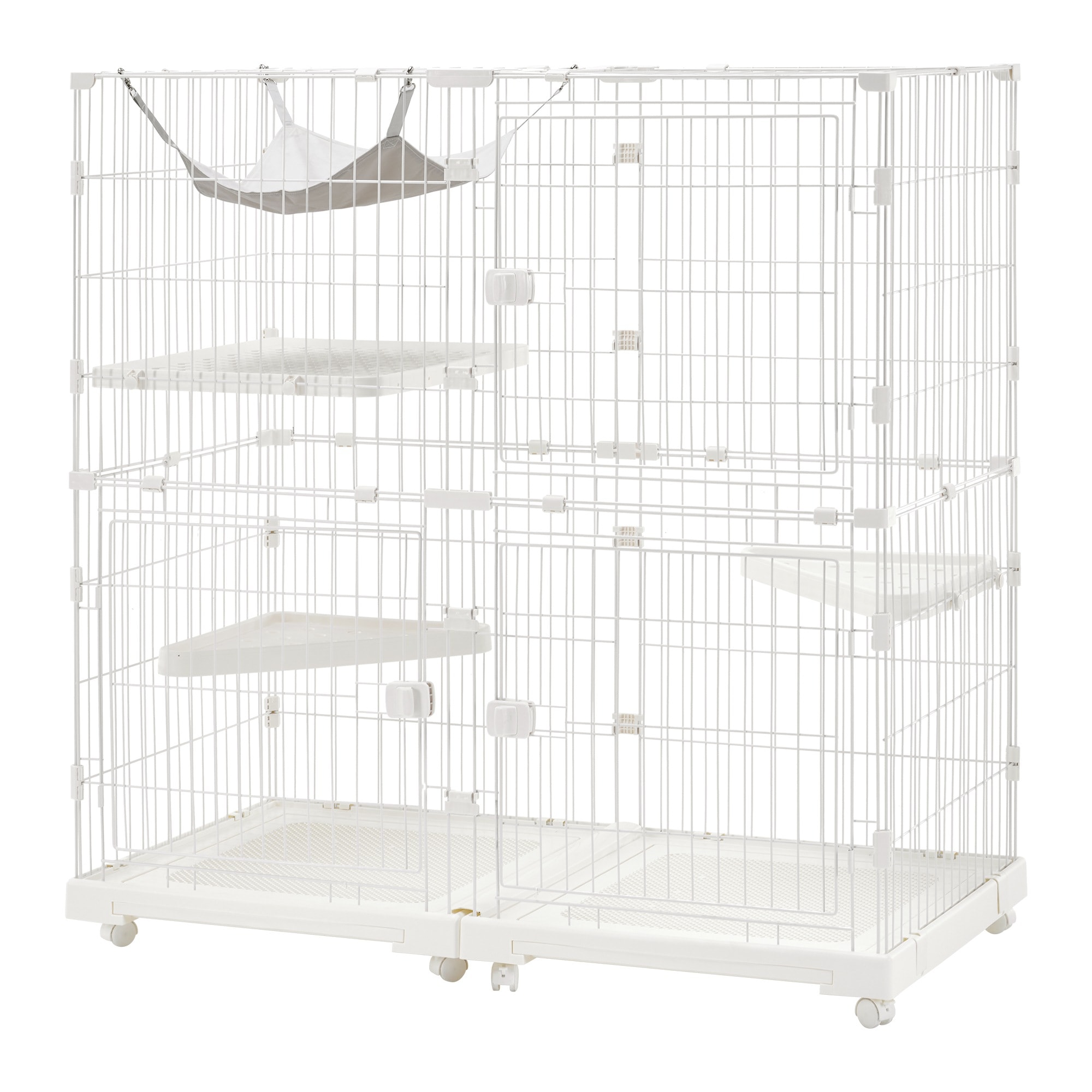 【当日出荷/227】猫 ケージ キャットケージ 2段 幅広設計 自由組み合わせ トレー付き 猫ドア付き ハンモック付き 大型 猫ゲージ 高級感 おしゃれ キャットハウス ネコ ハウス 多段 留守番 保