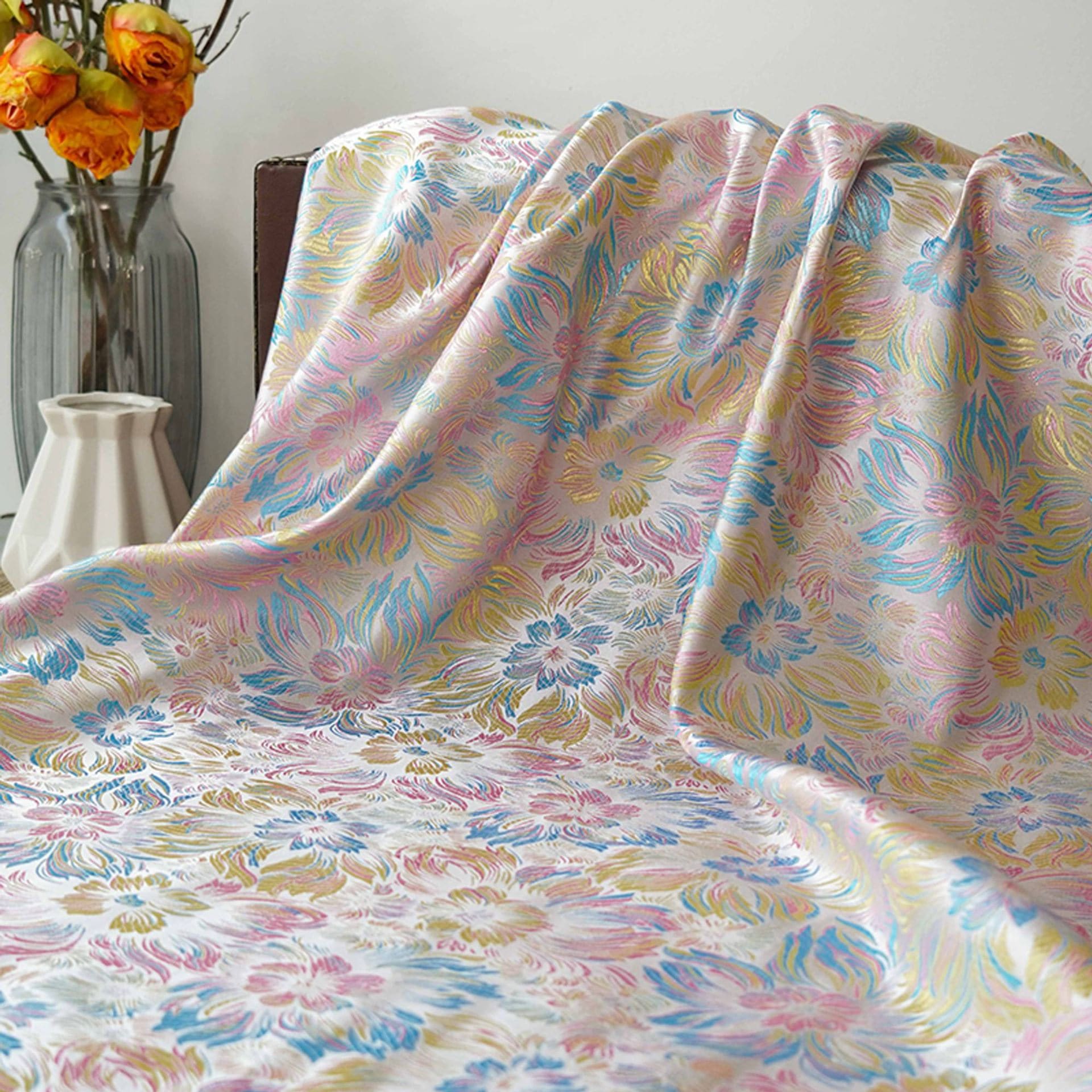 150CMx1M 生地 布 ジャガード織 メーカー生地 カットクロス 色織 花柄 サテン 韓国風 布地 ぬの きじ ジャカード レトロ ハンドメイド はぎれ DIY 手芸 裁縫 バッグ 服用