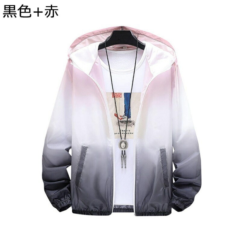 ラッシュパーカー フード付き 日焼け対策 ジャケット メンズ グラデーション サマーコート シースルー 防風 ジップアップ 透け感 汗染み防止 涼しい ゆったり ジャンパー アウトドア 旅行