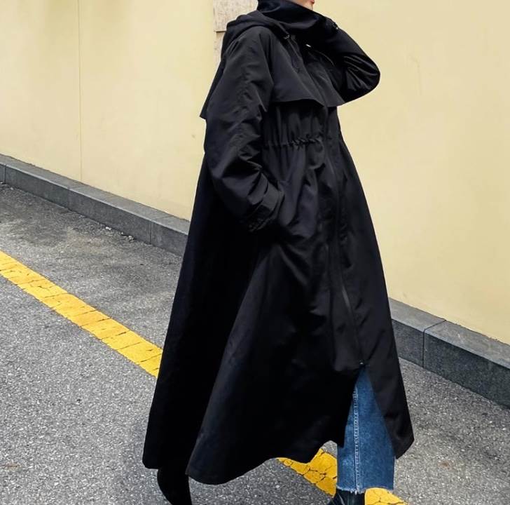 アウター コート レディース トレンチ ロング 長袖 フード ストリート ポケット 前開き コンサバ シンプル カジュアル おしゃれ かっこいい レトロ こなれ感 ラフ メンズライク マニッシュ ボー