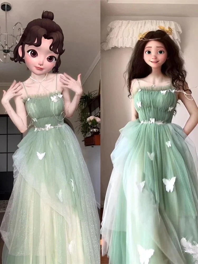グリーンフォレストスリングオズの魔法使いプリンセスグラデーションカラーブトップフェアリードレス