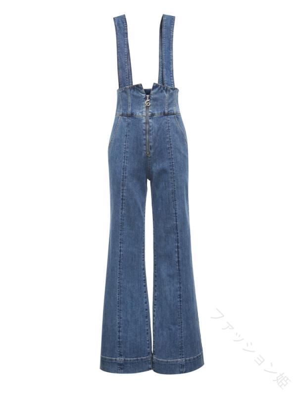 【値引き！】レディース デニム サロペット フレア パンツ オーバーオール オールインワン つなぎ 細見え 美脚 スタイリッシュ おしゃれ かわいい デート パフォーマンス 衣装 レジャー 海 旅行