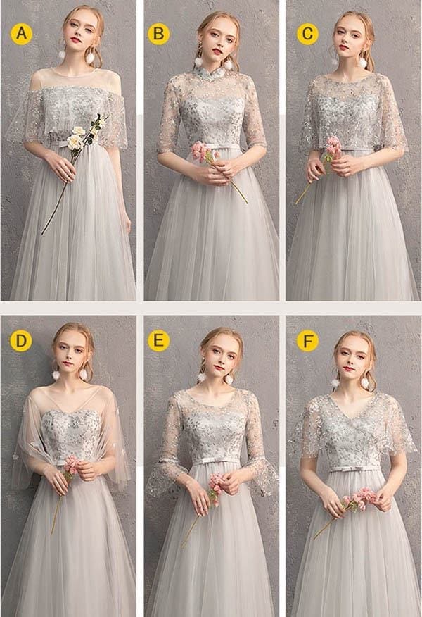 パーティードレス 花嫁ロングドレスブライズメイド ドレス グレー お揃いドレス フォーマルドレス 体型カバー Vネック 母親 結婚式ワンピース 同窓会 ドレス