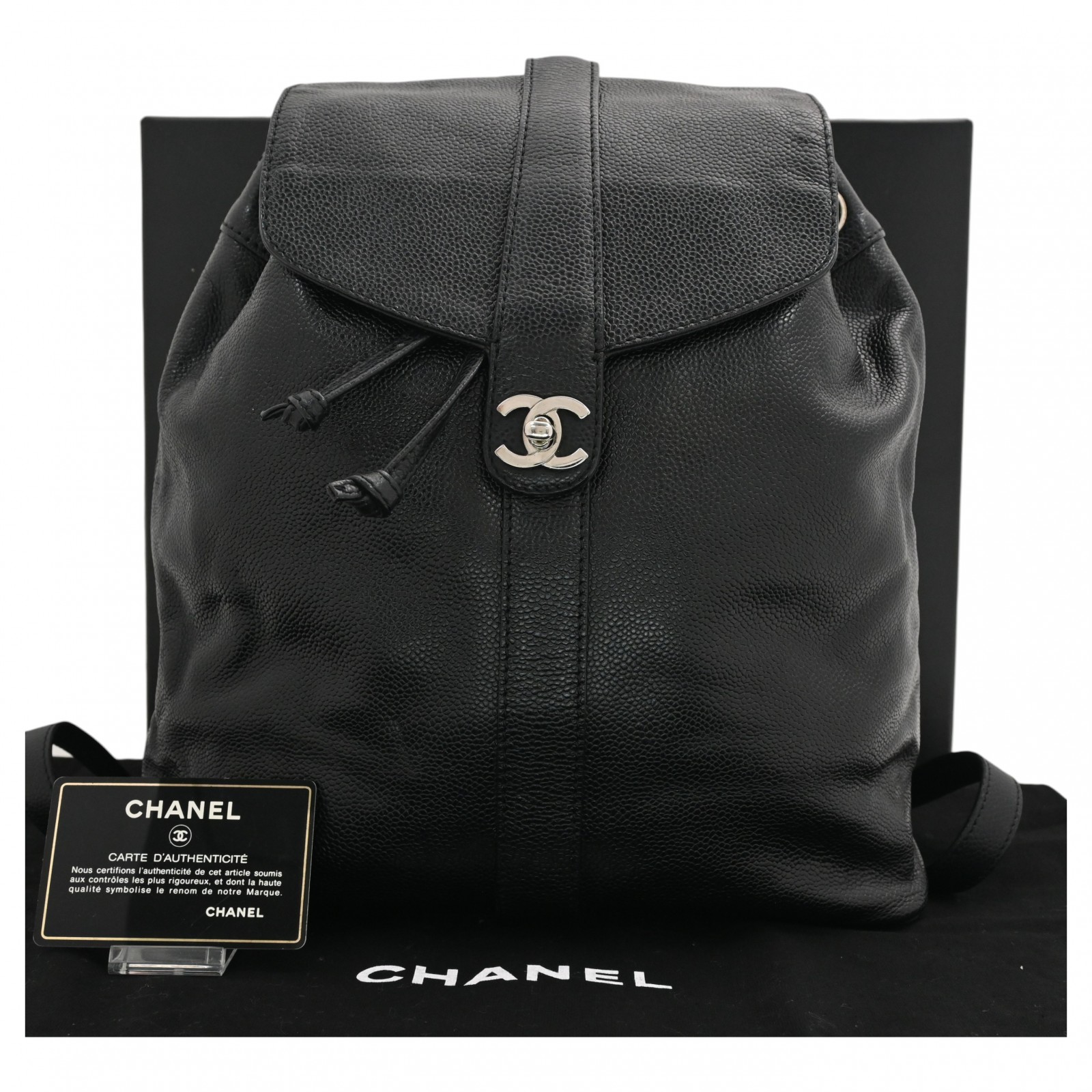 シャネル ココマーク バックパック キャビアスキン リュック ブラック シルバー金具 ターンロック Bランク ch33233cc