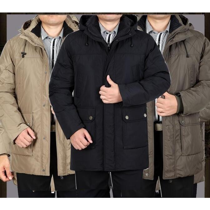 高品質 中綿 ダウンジャケット アウター 暖かい ロング丈 ダウンコート メンズ 無地 防寒 厚手 冬服/M3ＸＬ/フード付き/格好いい/3色選択可！お父さん