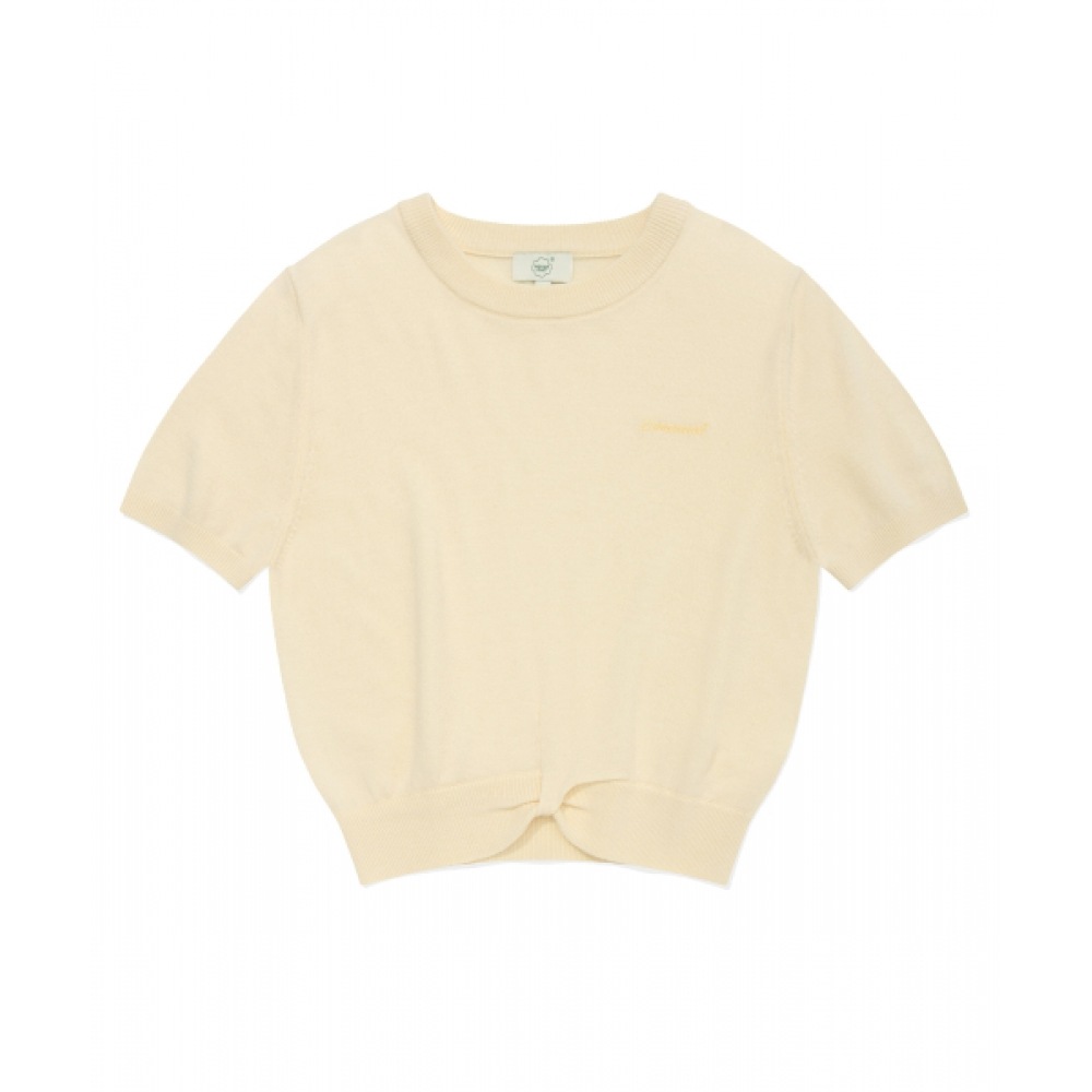 COVERNAT 女性用ツイストウール半袖ニットアイボリー