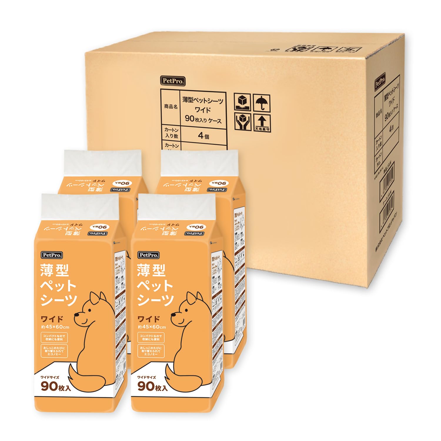 ペットプロ 薄型ペットシーツ ワイド 90枚×4個セット(ケース販売) 5,586円