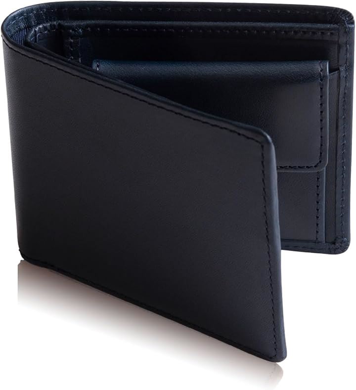 栃木レザー 財布 メンズ 2つ折り 赤タグ付 二つ折り 本革 二つ折り財布(３．ネイビー)