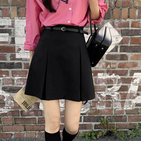 ベルテッドボックスプリーツミニスカート sk6347