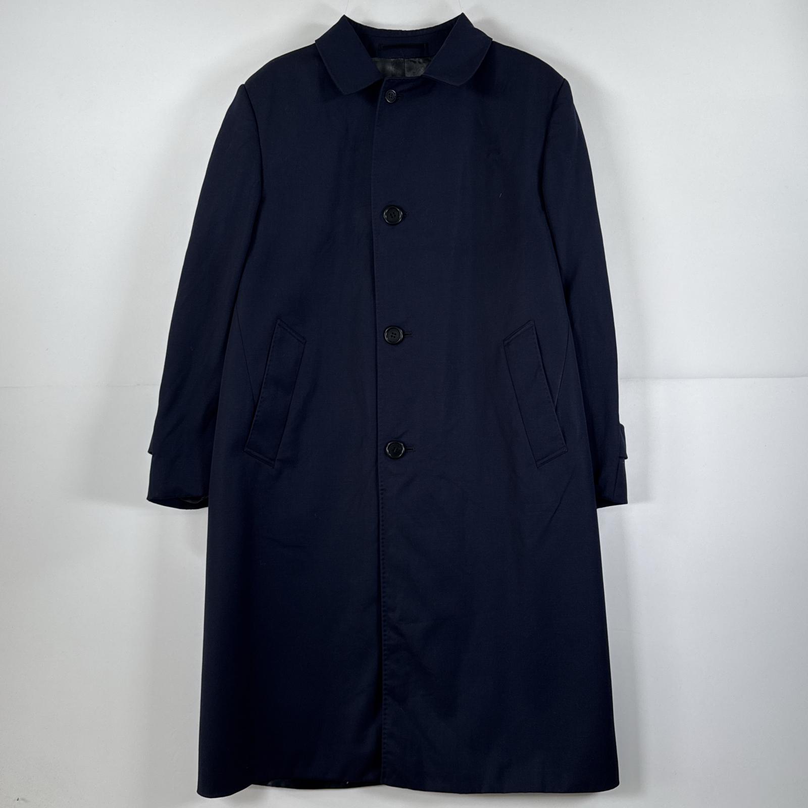 古着 80s/80年代 ヴィンテージ 長袖 ステンカラーコート ロング ウール 濃紺 40 REG ネイビー メンズ