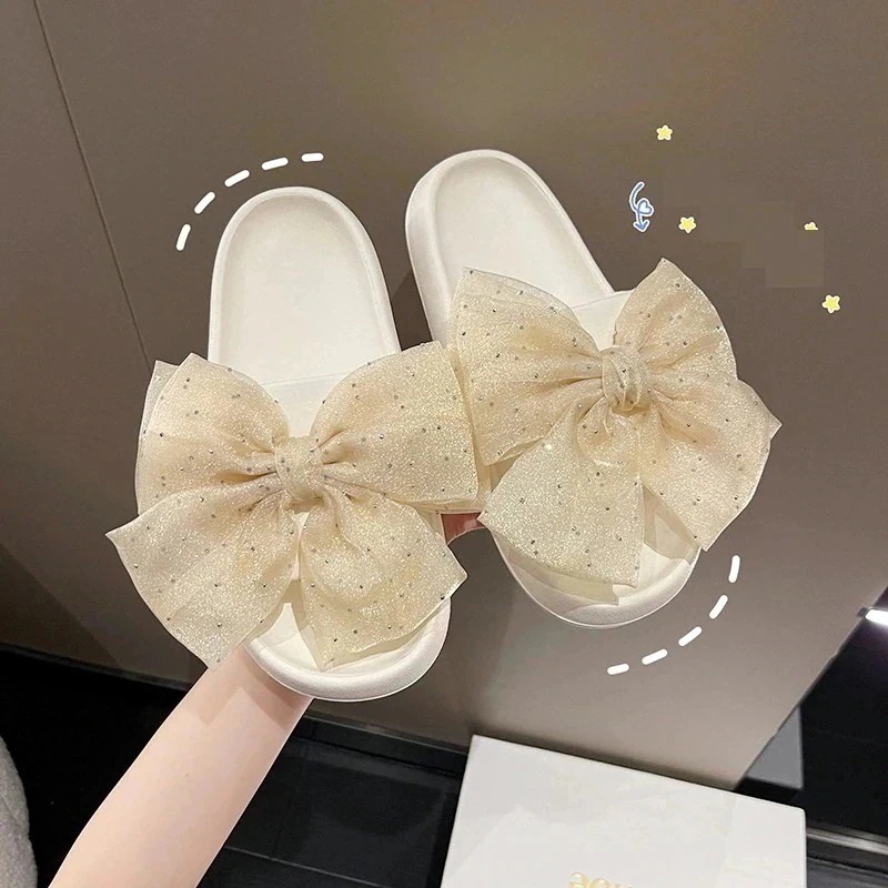 スリッパ可愛リボン シューズ　外用ビーチスリッパ 厚手 柔らかい サンダル 女　無味防臭