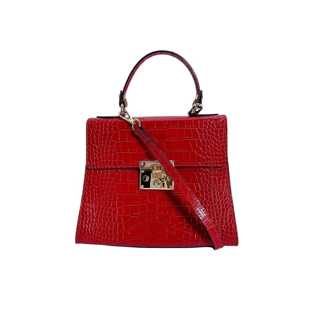 クロコダイル ショルダー 型押しクロコ 2WAY レッド