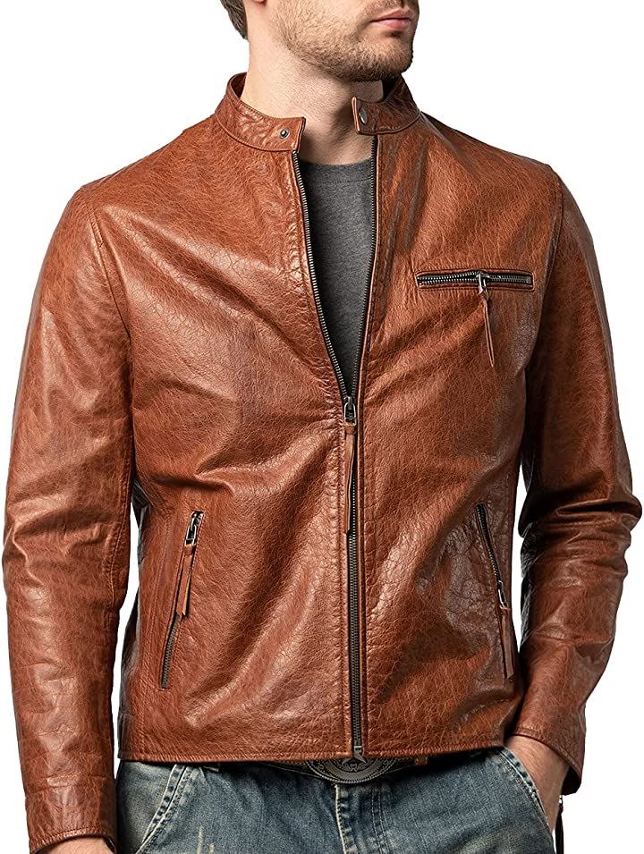 レザージャケット ライダースジャケット 牛革 ファッション 革ジャン メンズコート 男性用コート アウター M( ブラウン, M Regular)