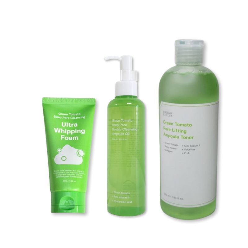【正規品】 グリーントマトセット ダブル クレンジングアンプルオイル 200ml + ポアホイップフォーム 120g + フォア リフティング アンプル トナー 350ml