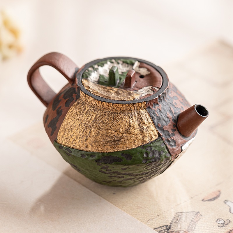 手描きの金彩ティーポットお茶を淹れるための粗い陶器古い岩泥カンフーティーセット熱くないシングルポットわびさびの小さなポット