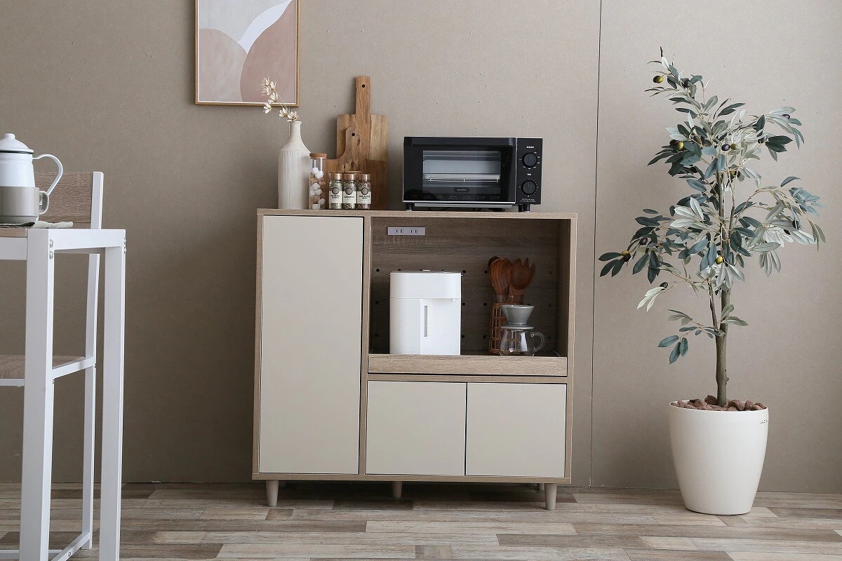 【幅86cm】Erin レンジ台　レンジ台　レンジボード　スライドトレー　可動棚　収納　バイカラー　おしゃれ