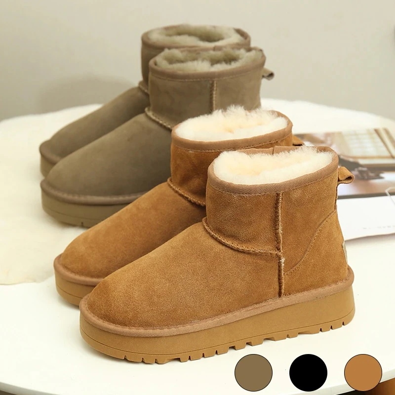 VMT39 韓国 ブーツ 牛革+ウール スノーブーツ ショートブーツ 長靴 ムートンブーツ 厚くて暖かい 本革 裏起毛 ブーツ レディース のブーツ 靴 厚底ブーツ 韓国ファッション シューズ
