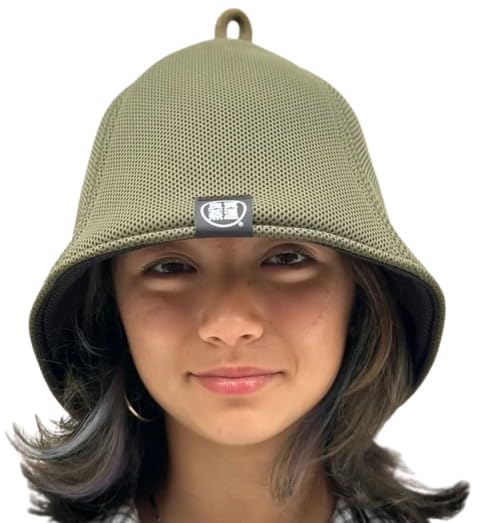 ハード カーキ & ブラック ダブル!! 次世代 3層構造 ポリエステル・メッシュ素材 特大サイズ! サウナハット リバーシブル オリジナル商品 男女兼用 ゆったり