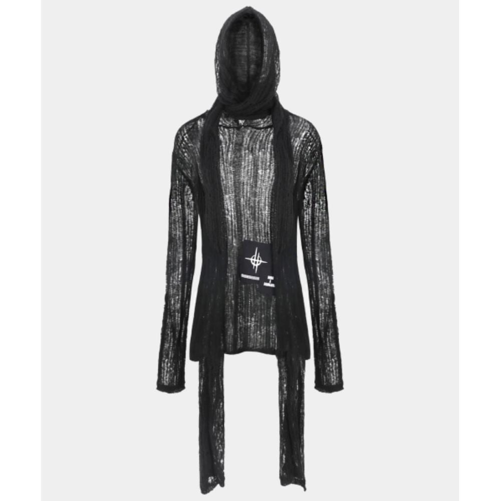 BADBLOOD Ripstop Knit Hooded Sweater Black Unisex w-knt2