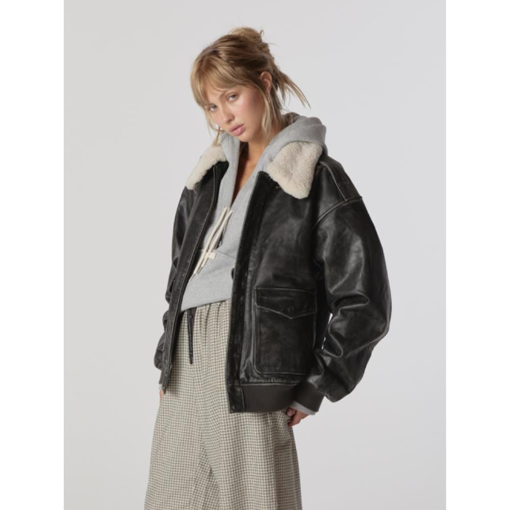 GLOWNY AIR FORCE LEATHER JACKET WASHED BLACK GY24FAJP002