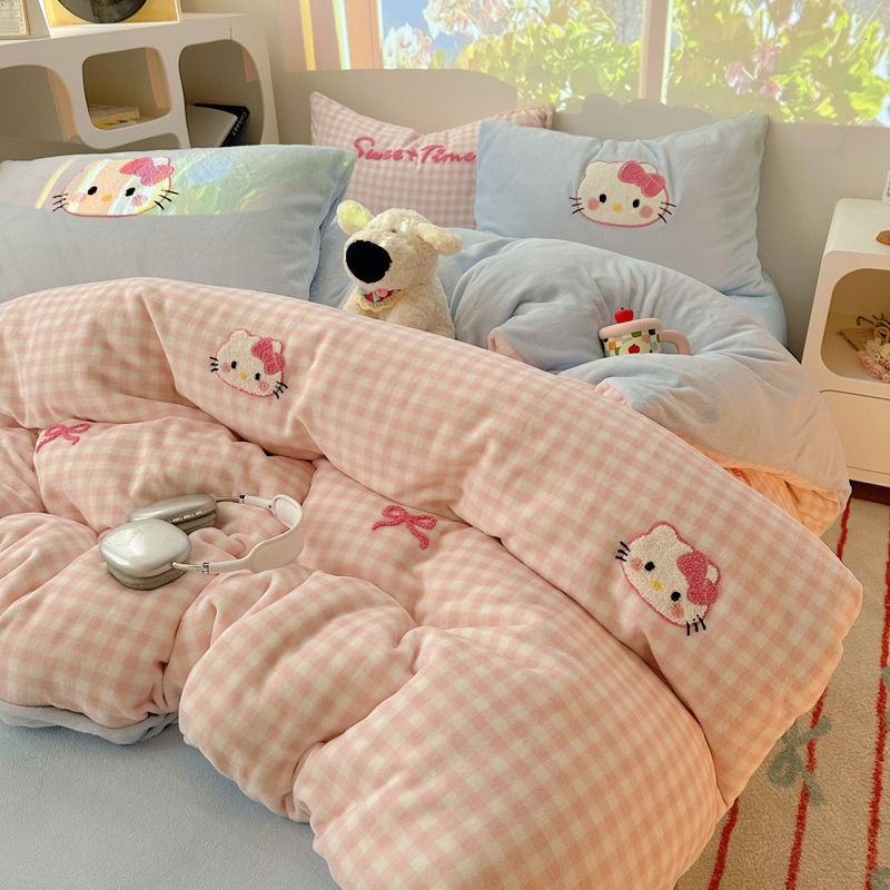 冬のタオル刺繍ミルクウールベッドに珊瑚の絨毯布団カバーフランネルプラス絨毯寮シーツ3枚セット
