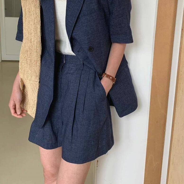 3color レディース サマースーツショートパンツ ボトムス スーツ ショートパンツ タックパンツ サマースーツ セットアップ ハーフパンツ 無地 ネイビー カーキ ベージュ オシャレ シンプル き