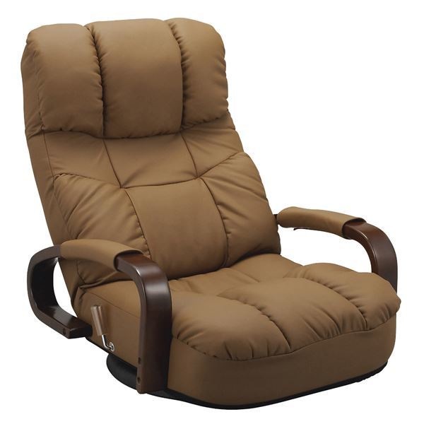 ブランド品専門の ヘッドサポート座椅子 合成皮革使用 肘掛け 無段階リクライニング/360度回転/ハイバック ブラウン 完成品 椅子