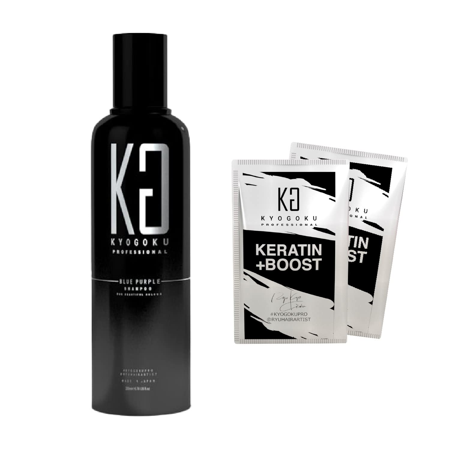 Kyogoku ブルーパープル カラーシャンプー 紫シャンプー ムラシャン&ケラチンブースト+セット ケア成分配合ムラサキシャンプー&髪質改善 集中補修型 パウダー系トリートメント パックセット+おま