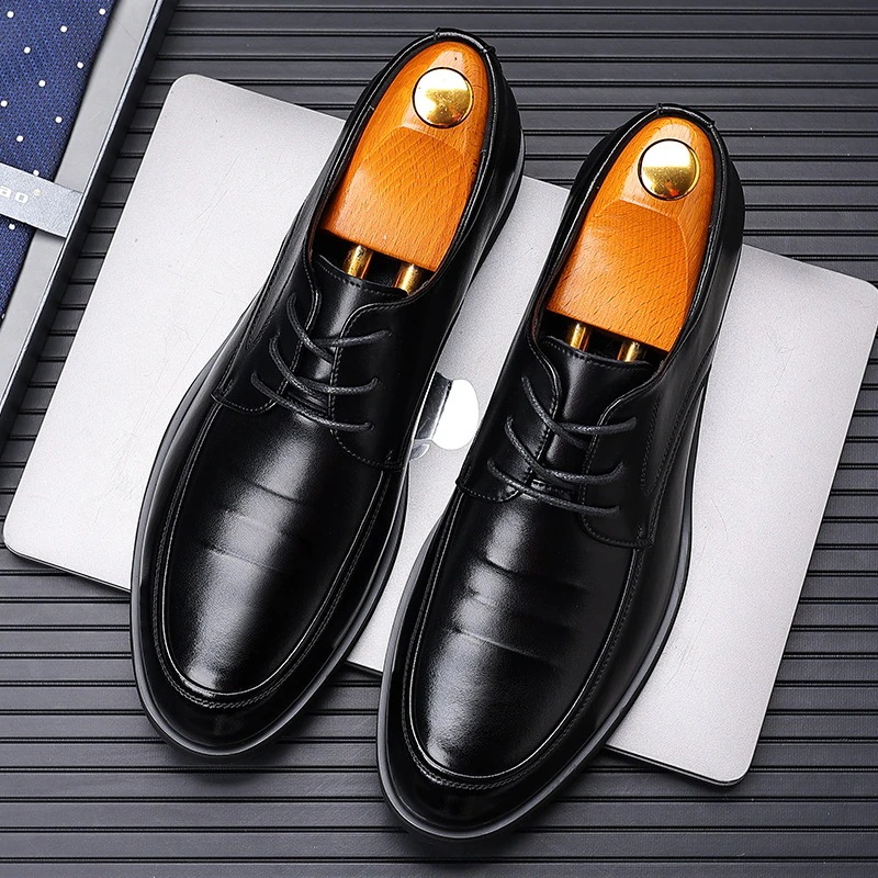 メンズレザーシューズビジネススーツメンズブルー英国スーツシューズ牛革ウェディング新郎シューズ