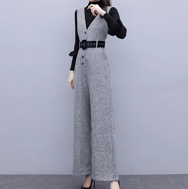 ジャンプスーツ ワイドレッグパンツ ハイウエストドレープ 高級 ニッチ 袖あり かわいい 大人可愛い きれいめ カジュアル 大人 上品 おしゃれ お洒落 かっこいい 大人女子 こなれ感 ガーリー