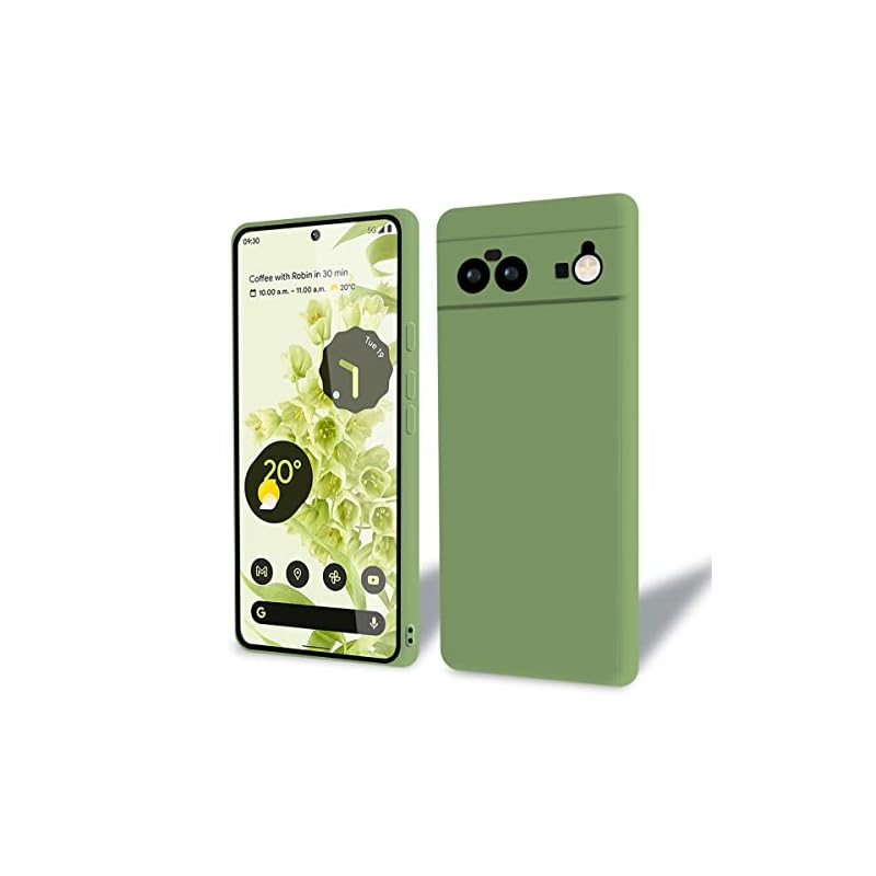 Google Pixel 6 ケース シリコン スリム ピクセル 6 カバー 超薄型 衝撃吸収 軽量 米軍MIL規格 ワイヤレス充電 指紋防止 ストラップホール付き （サボテングリーン）