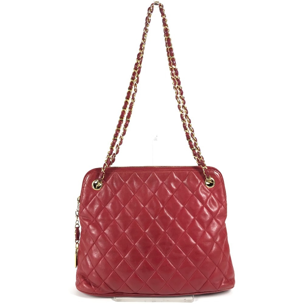 ショルダーバッグ マトラッセ キルティング ヴィンテージ Wチェーンバッグ 肩掛け トートバッグ レザー レッド