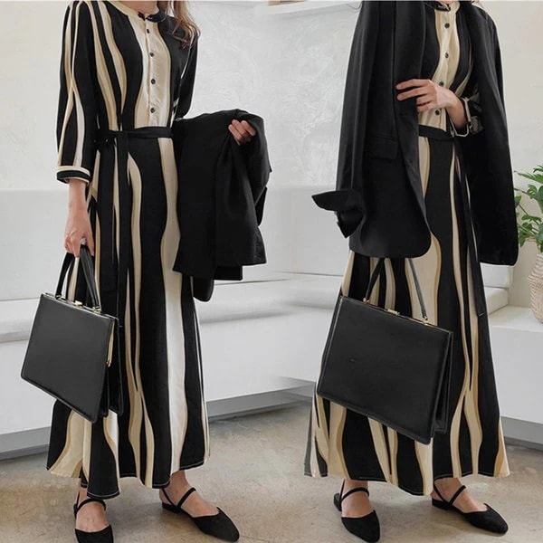 シャツワンピース レディース 40代 きれいめワンピース 春秋新作 長袖 マキシワンピース ストラップ ロング スリットスカート オシャレ韓国風 上品大人 通勤