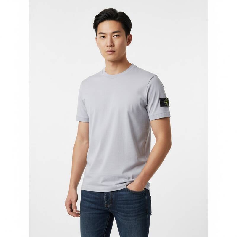 ストーンアイランド ロゴ入り半袖Tシャツ ペールグレー メンズ K1S15 2100039 S0013 V0061