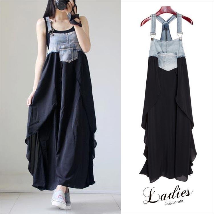 ワンピース ワンピ フレア かわいい 大きいサイズ スリム デニム マキシ ジャンパー レディースワンピース キャミワンピース レディース 5,359円