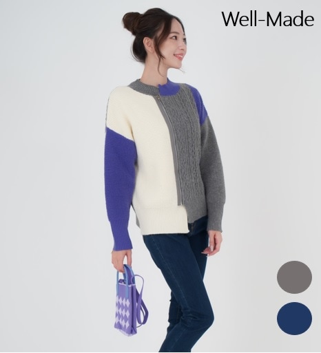 トレンディな３色の組み合わせニット ジャケット,ニットトップス