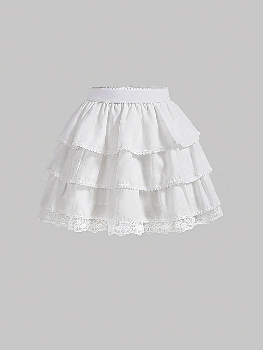SHEIN MOD コントラストレースレイヤーヘム フリル ホワイト