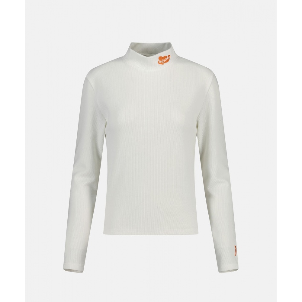 SUNLOVE W ポーラテック ハート モックネック L/S T シャツ ホワイト