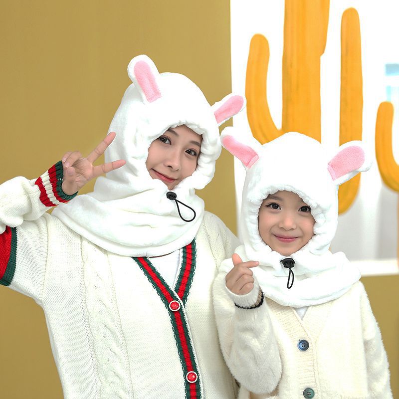 海外限定 最大89%OFFクーポン 秋と冬の子供のフード付き漫画白いウサギの暖かい二重層とベルベットのフード防風耳保護親子ベビーハット