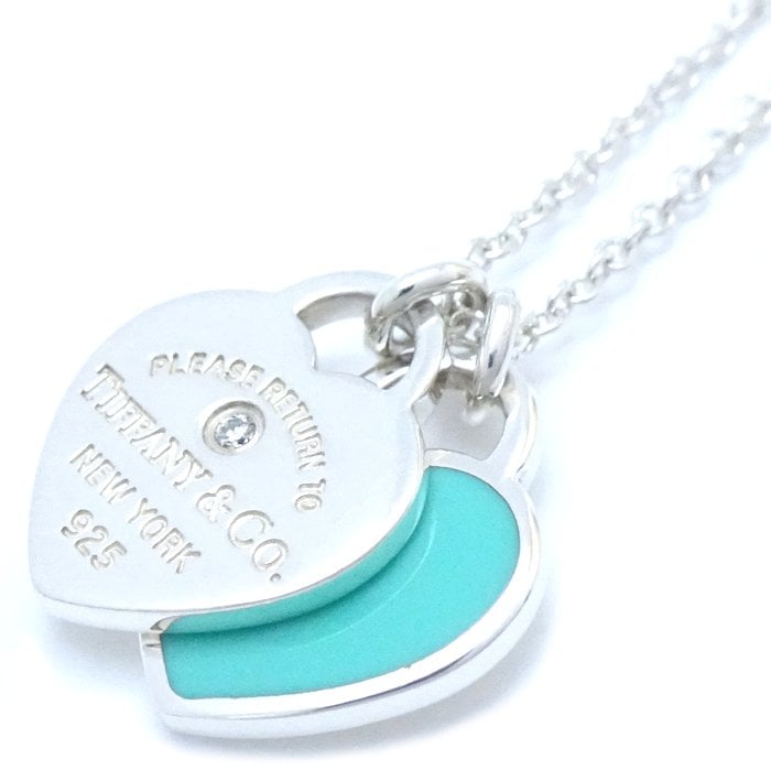 リターントゥティファニー ダブルハートタグ ネックレス ミニ　1Pダイヤ ブルー 69683983 SV925/293041【中古】