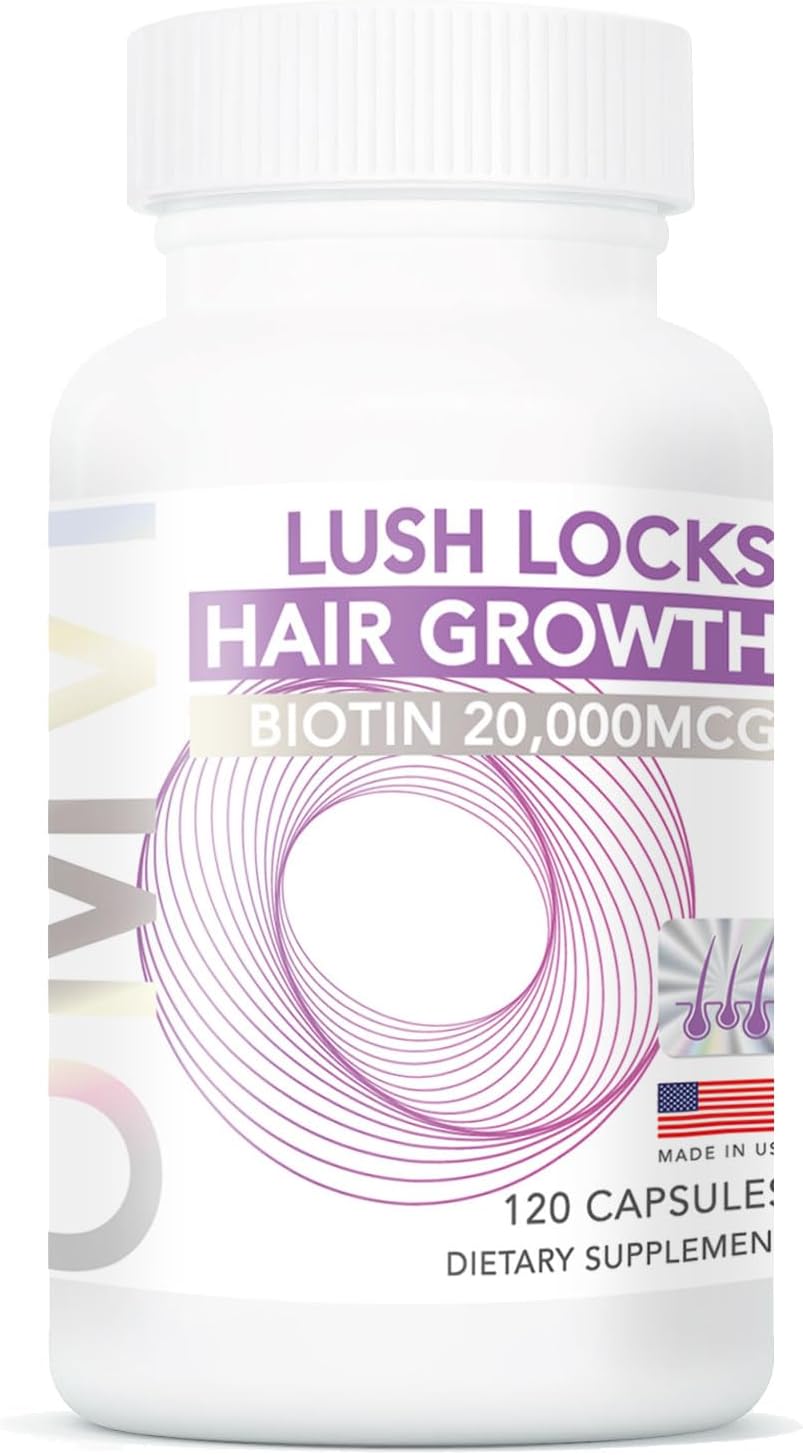 OMVI Hair Growth Supplement with Biotin 20,000mcg, Collagen, Vitamin A, C, D3 & B12, 120Capsule