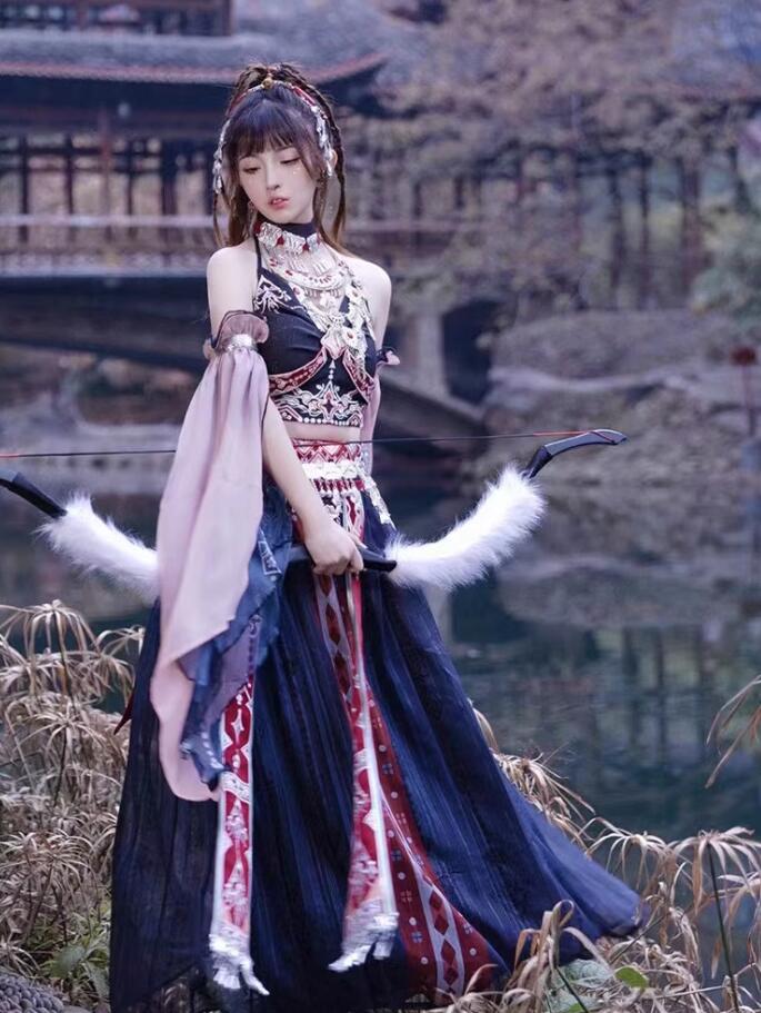 中華 民族エスニック コスプレ衣装 チャイナ風 飛天 コスプレ衣装 アラビアン衣装 宮廷舞踊 踊り子 エキゾチック 古典ダンス 演目 舞台劇 衣裳 ハロウィン 天女 姫様 プリンセス コスチューム 仮