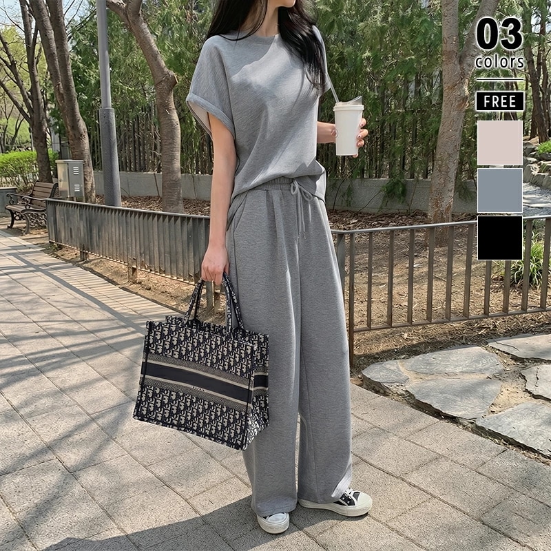 セットアップ レディース カジュアル パンツ パンツセットアップ スウェット ポンチ カットソー 上下 セット カジュアルセットアップ ゆったり 半袖