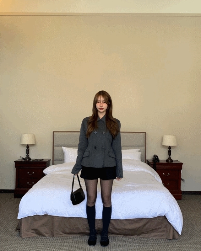 ハンドメイド)フォーマルラインjkグレーネイビー [結婚式ルック/ジャケット/ハンドメイド/ミニマルルック/デイリー/カジュアル/ジャケットおすすめ/アウター/秋コーディネート/会社員/y2k]