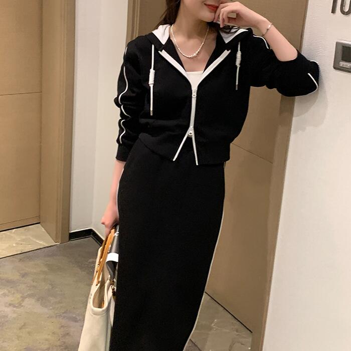 セットアップ 2点セット トップス スカート ジャケット パーカー ライン 長袖 ショート丈 ミモレ丈 おしゃれ 大人 可愛い カジュアル フェミニン タイト スポーティ かっこいい リラックス ベー 7,238円