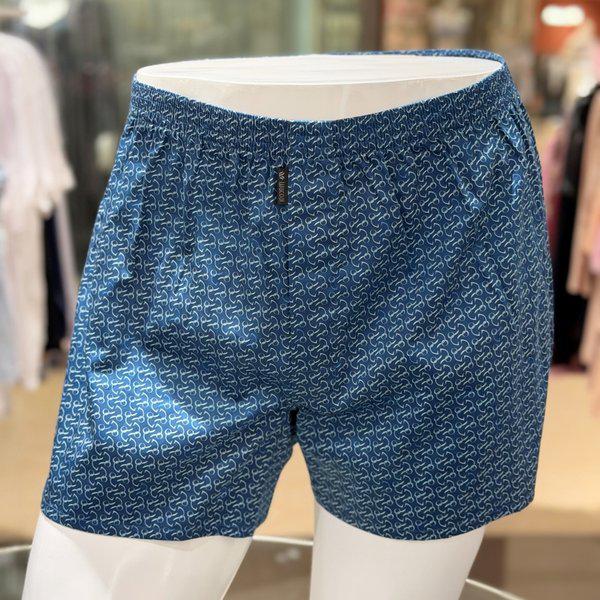 男性綿70番手刺繍幾何学模様トランクス (WMP5423 BU)